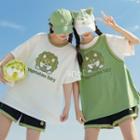 Elbow-sleeve Dog Print T-shirt / High Waist Wide Leg Shorts (various Designs)