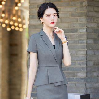 Short-sleeve Asymmetrical Jacket / Mini Pencil Skirt / Dress Pants