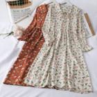 Ribbon-neckline Floral Loose Dress