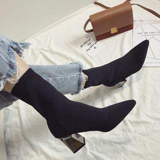 Elastic Panel Pointed Toe Chunky Heel Ankle Boots