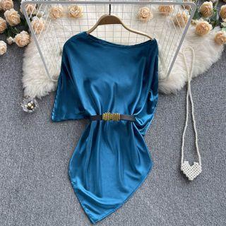 Short-sleeve Round-neck Plain Long Top