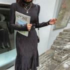 Mockneck Crystal-pleat Mermaid Dress Black - One Size