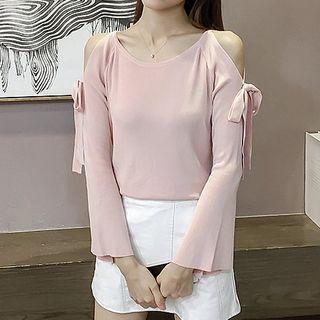 Open Shoulder Bell Long-sleeve Knit Sweater