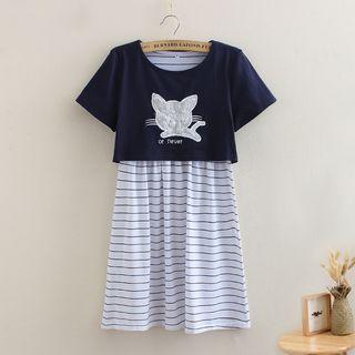 Set: Applique T-shirt + Striped Dress