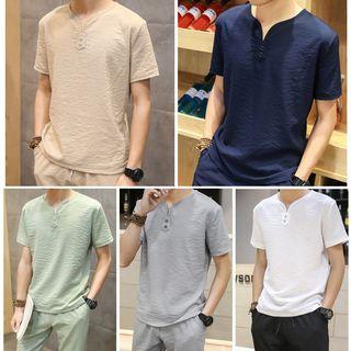 Set: Plain Short Sleeve T-shirt + Drawstring Pants