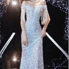 Cold Shoulder Glitter Mermaid Evening Gown