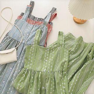 Plaid Floral Sleeveless Dress