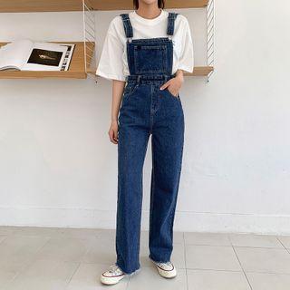 Straight-cut Denim Overall Pants