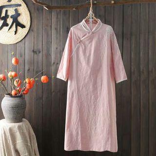 Elbow-sleeve Plain Qipao Dress