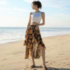 Set: Wrap Tankini + Leaf Print Cover-up Skirt