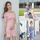 Ruffle Hem Off-shoulder Sheath Dress