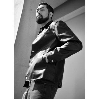 Snap-button Faux-leather Trucker Jacket