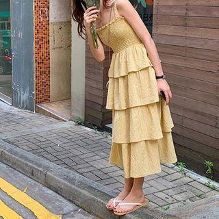 Sleeveless Gingham A-line Midi Tiered Dress