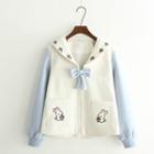 Embroidered Bow Detail Fleece Jacket