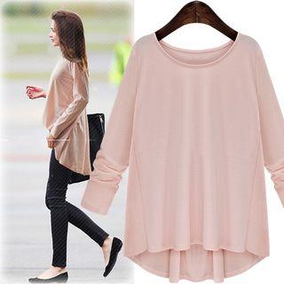Long-sleeve Bow-accent Plain Top