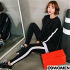 Tall Size Set: Layered-hem Contrast-trim Sweatshirt + Fleece-lined Sweatpants