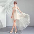 Lace Appliqued Tube Dip-back Prom Dress