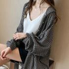 Plaid Button-up Hooded Long Jacket