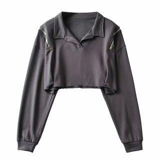 Polo-neck Crop Sweatshirt