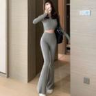 Mock-neck Crop Knit Top / Boot-cut Pants