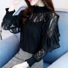 Long-sleeve Perforated Lace Blouse