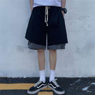 Drawstring Waist Mock Two Piece Shorts