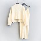 Set: Mock-neck Sweater + Spaghetti Strap Knit Dress