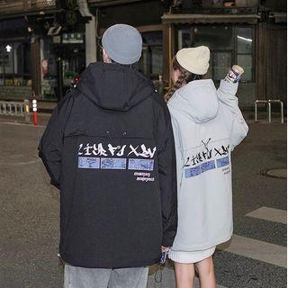 Lettering Cargo Zip-up Hooded Jacket