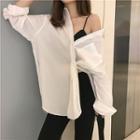 Plain Pocketed Sheer Shirt White - One Size