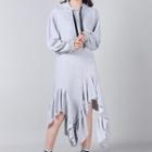 Ruffle Hem Drawstring Midi Hoodie Dress Gray - One Size