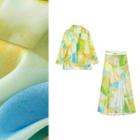 Long Sleeve Tie Dye Shirt / Lace Up Slit Skirt / Set