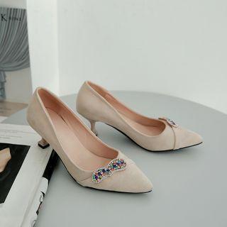 Pointy-toe Rhinestone Kitten Heel Pumps