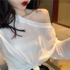 Off-shoulder Long-sleeve T-shirt White - Top - One Size