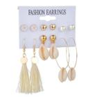 Set Of 6 Pairs: Stud Earring + Drop Earring Set Of 6 Pairs - Shell - One Size