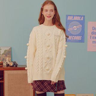 Pompom-detail Cable-knit Sweater Ivory - One Size