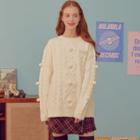Pompom-detail Cable-knit Sweater Ivory - One Size
