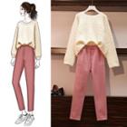 Cable-knit Oversize Sweater / Cropped Straight-fit Pants / Set