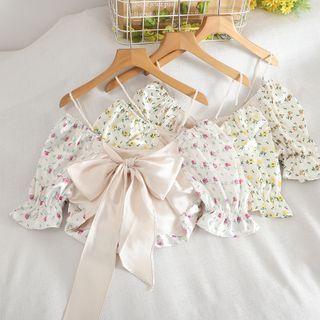 Off-shoulder Bow-accent Cropped Blouse