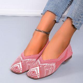 Square-toe Patterned Knit Flats