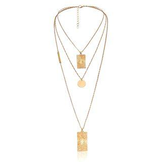 Alloy Embossed Pendant Layered Necklace