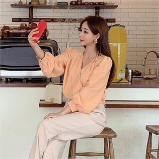 Double-button Blouson Blouse Peach - One Size