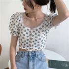 Short-sleeve Floral Button-up Top