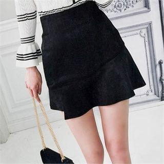 Zip-back Faux-suede Mini Flare Skirt