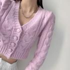 Button-up Cable-knit Cropped Sweater
