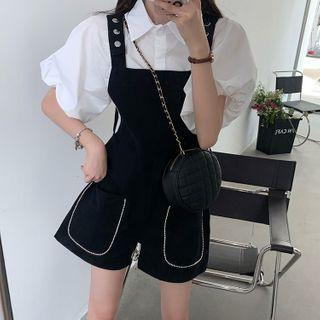 Puff-sleeve Blouse / Wide-leg Jumper Shorts