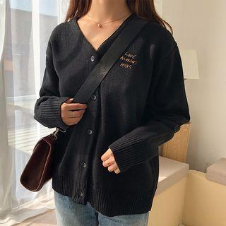 Letter Embroidered V-neck Cardigan