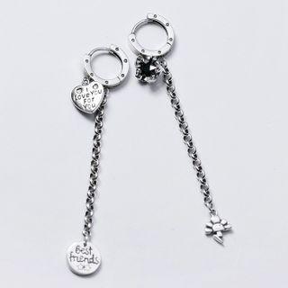 925 Sterling Silver Heart & Disc Dangle Earring 1 Pair - S925 Silver - One Size