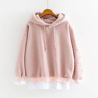 Faux Pearl Mock Two Piece Hoodie