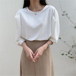 Puff-shoulder Crepe Blouse