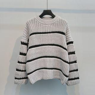 Perforated Stripe Long-sleeve Sweater